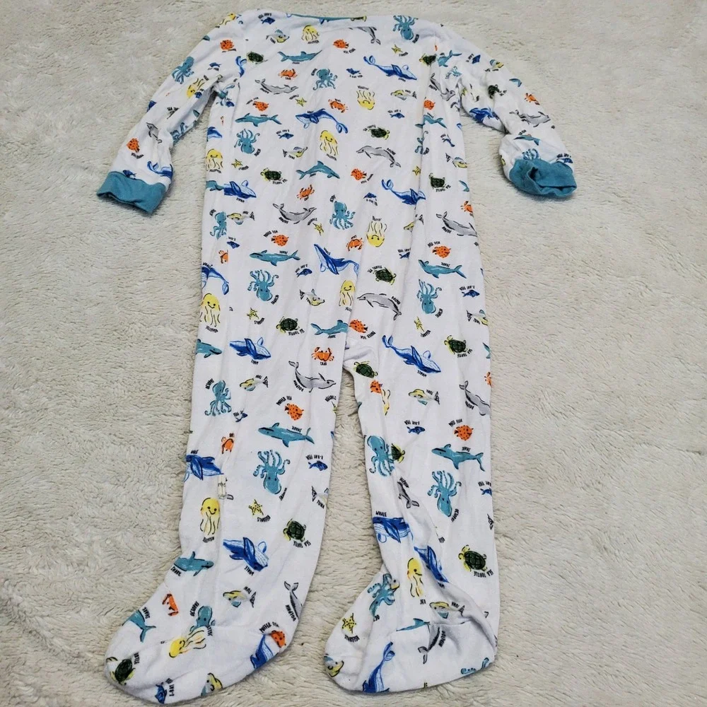 Milkberry White Blue Ocean Bamboo One Piece Pajama Baby Boy 6-9‎ Months Cozy